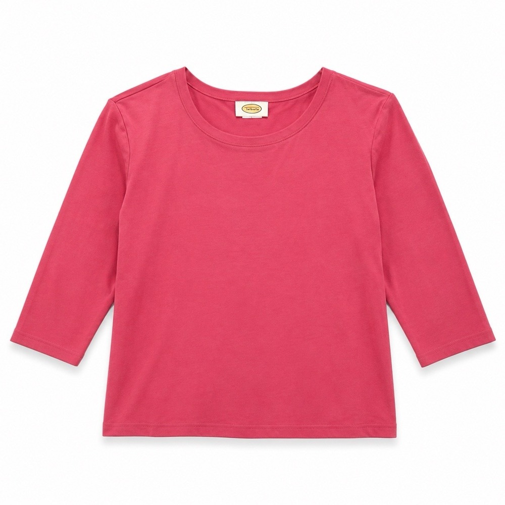 Talbot's Women's Size Large Cotton Red 1/4 Sleeve Pullover Blouse Round Neck